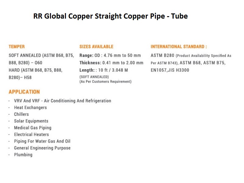 RR Global Copper Straight Copper Pipe - Tube